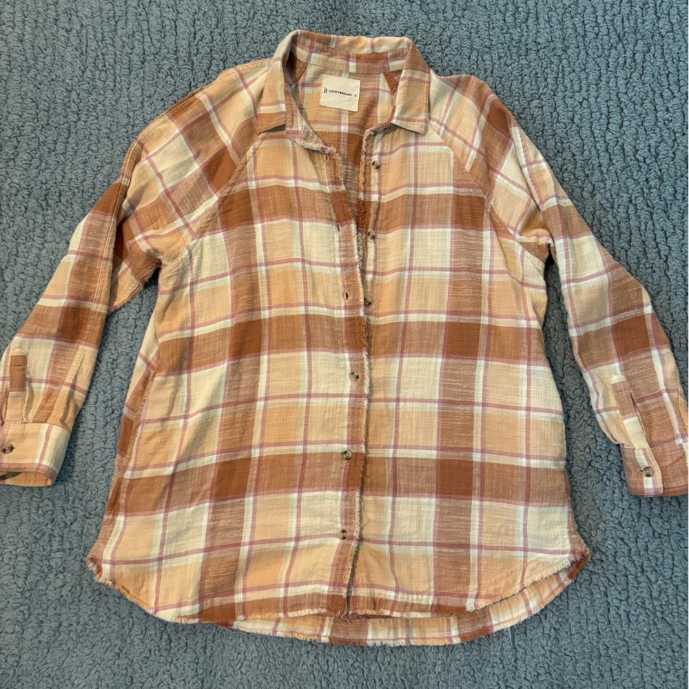 Lucky Brand oversized distressed button down top